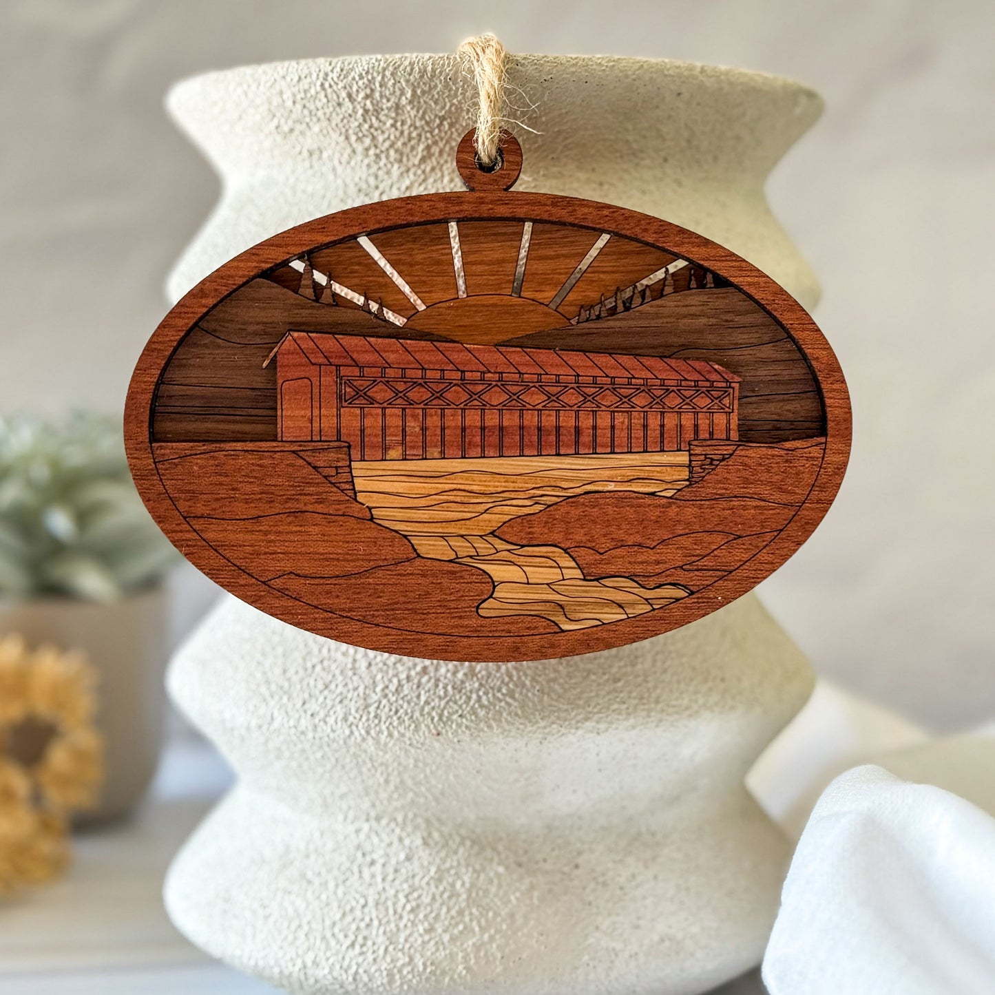 Wood Covered Bridge Ornament - Handcrafted Christmas Décor