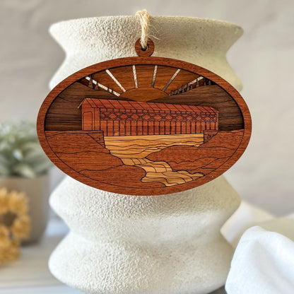 Wood Covered Bridge Ornament - Handcrafted Christmas Décor