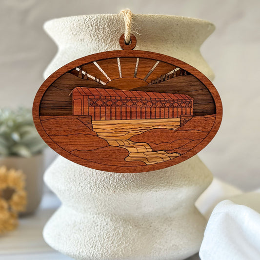 Wood Covered Bridge Ornament - Handcrafted Christmas Décor