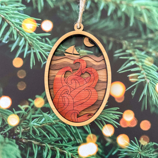 Wood Octopus Ornament | Handcrafted Coastal Christmas Décor