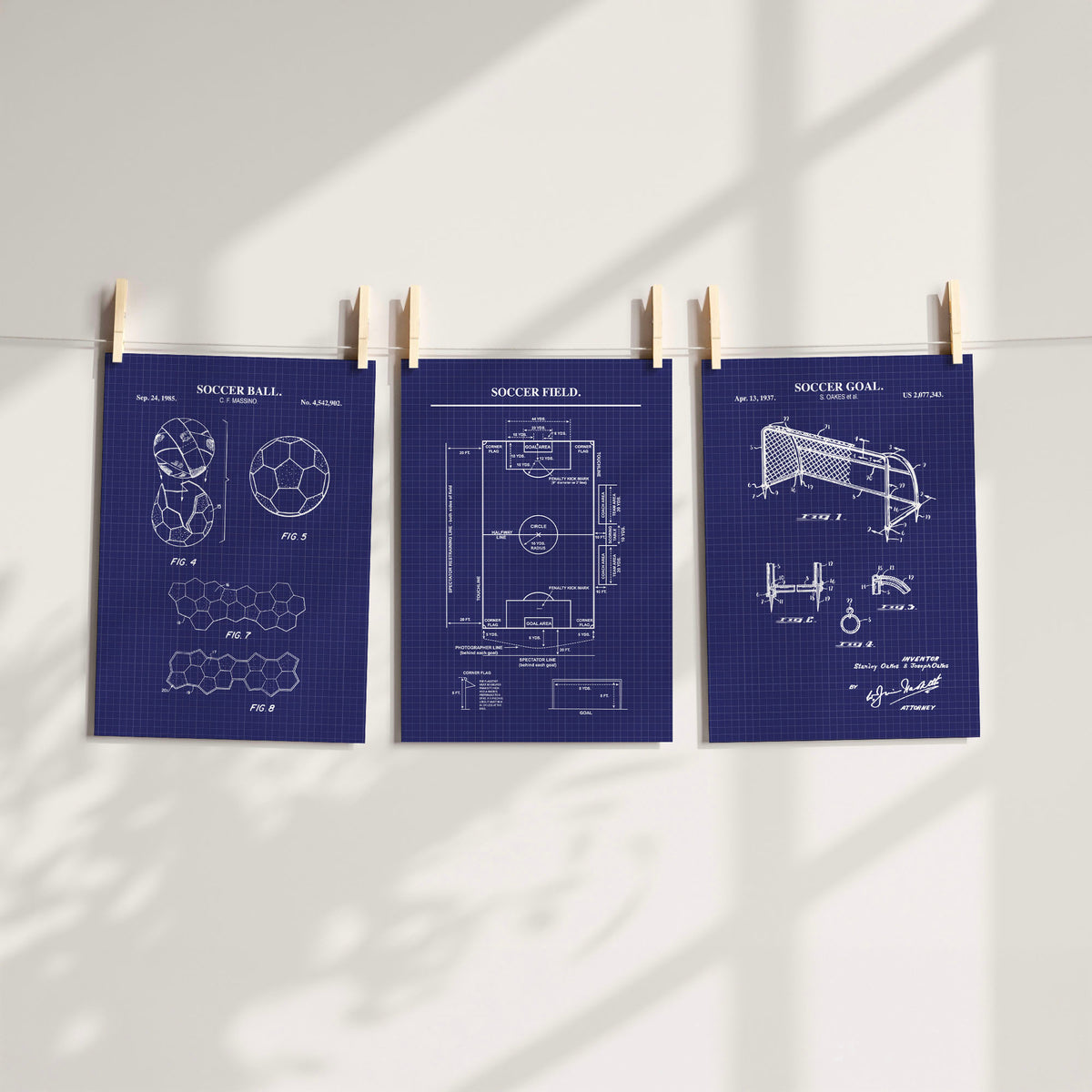 Soccer Wall Art Set - Ball, Field, Goal - Ready to Frame Prints