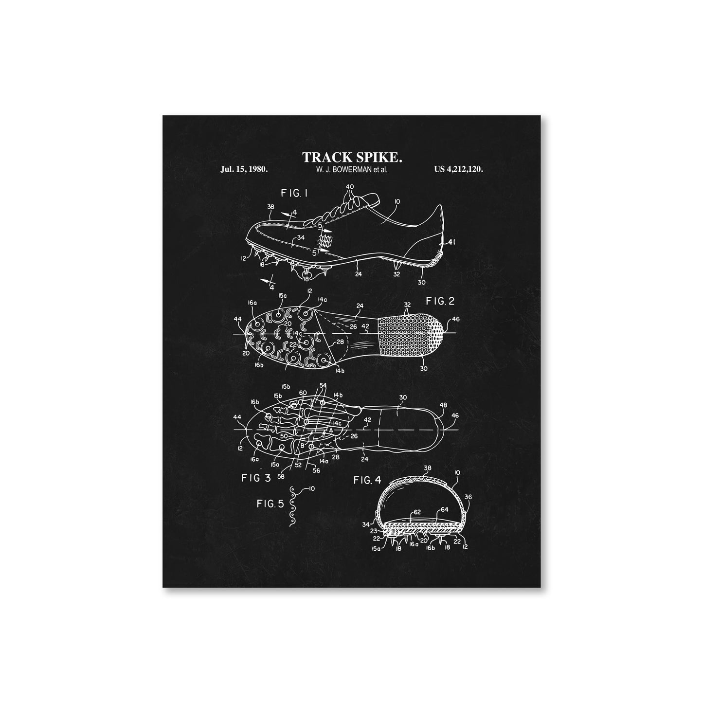 Patent illustration of a track spike on a black chalkboard background