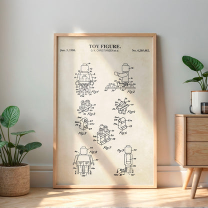 Mini Toy Brick Figure Patent Wall Art - Vintage Toy Brick Decor - Ready to Frame Print