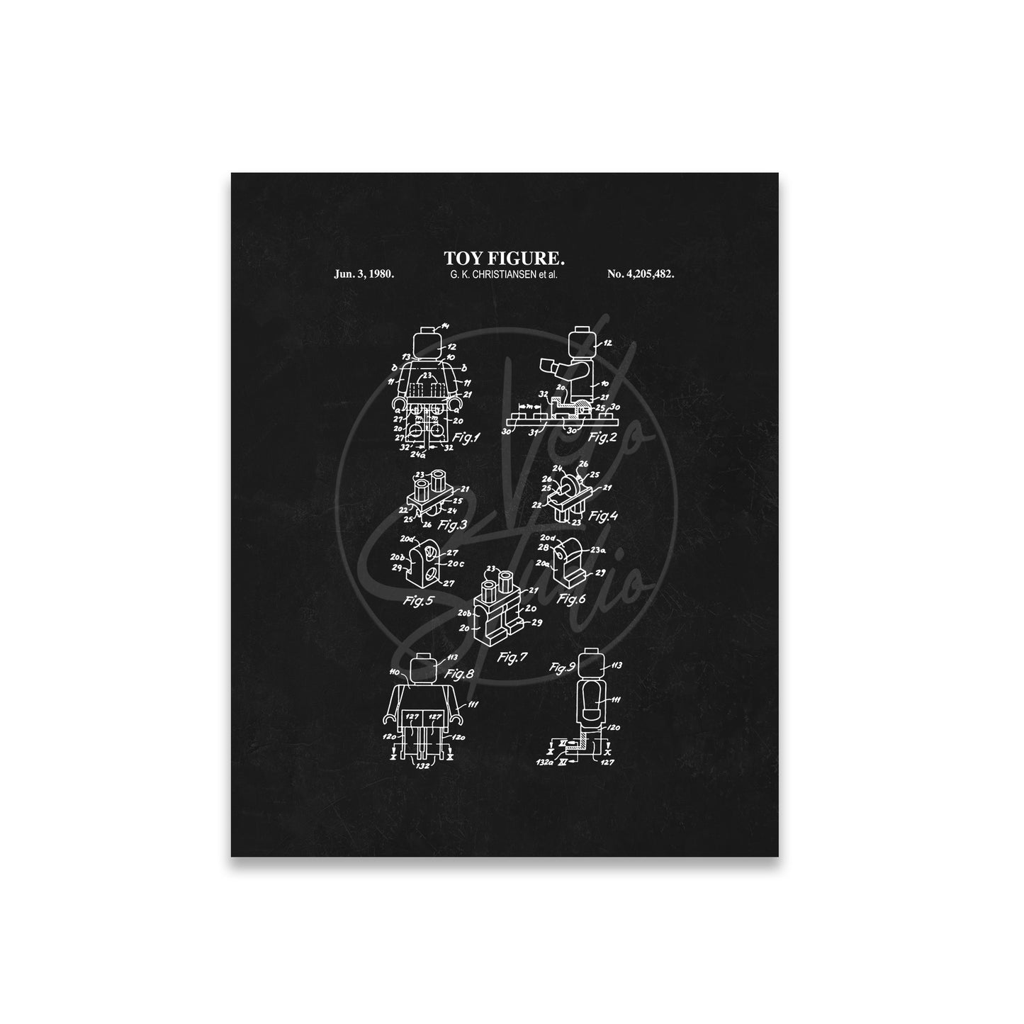 Mini Toy Brick Figure Patent Wall Art - Vintage Toy Brick Decor - Ready to Frame Print