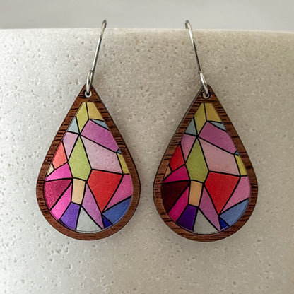 Retro Boho Faux Stained Glass Earrings – Handcrafted Jewelry
