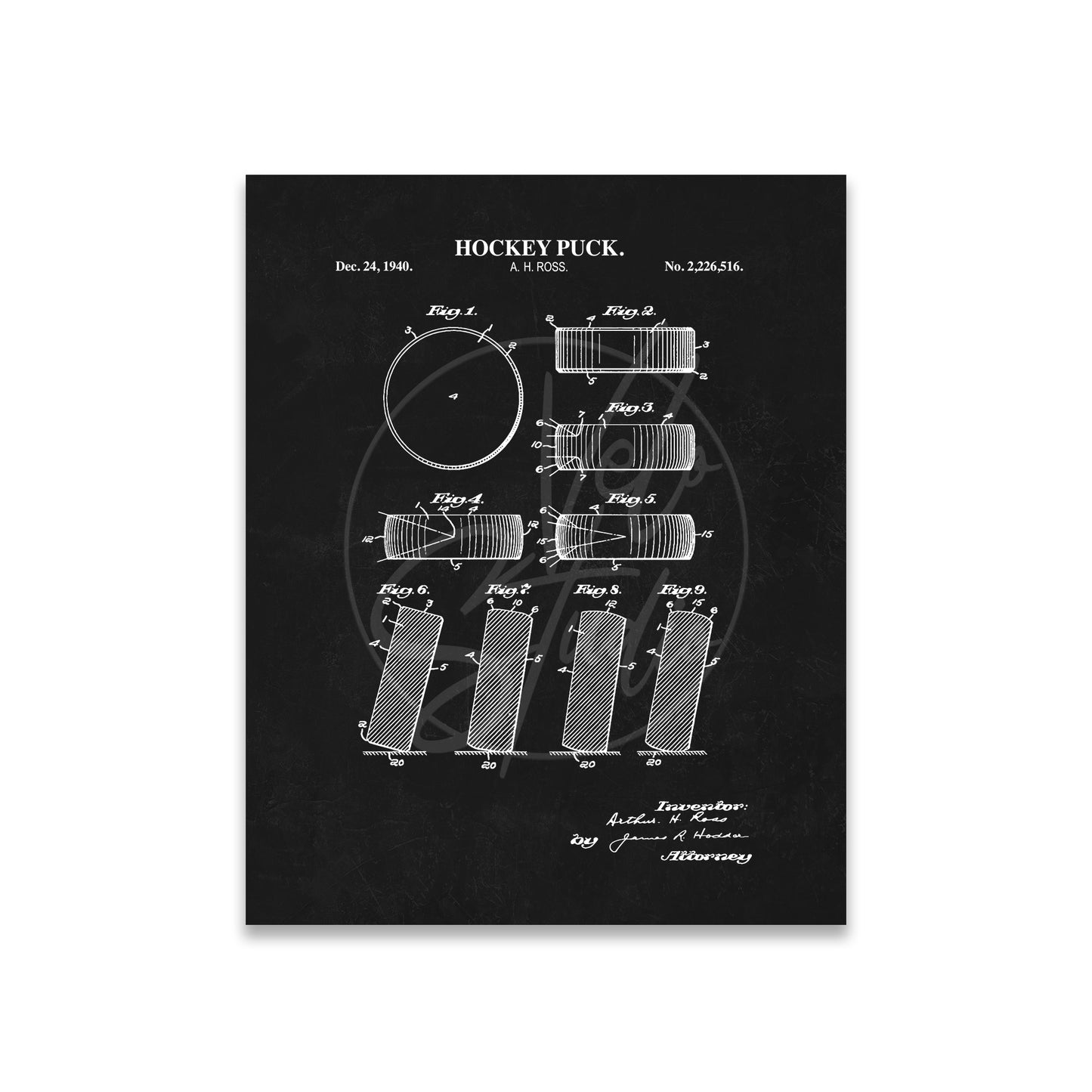 Hockey Puck Patent Wall Art  - Ready to Frame Print