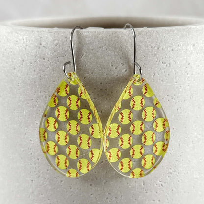 Softball Teardrop Earrings - Dangle Game Day Earrings