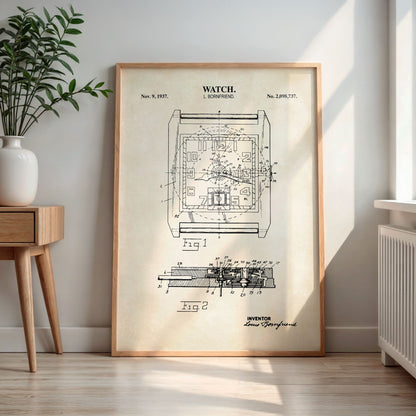 Watch 1937 Patent Wall Art  - PRINTABLE DIGITAL DOWNLOAD