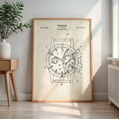 Watch 1969 Patent Wall Art  - PRINTABLE DIGITAL DOWNLOAD