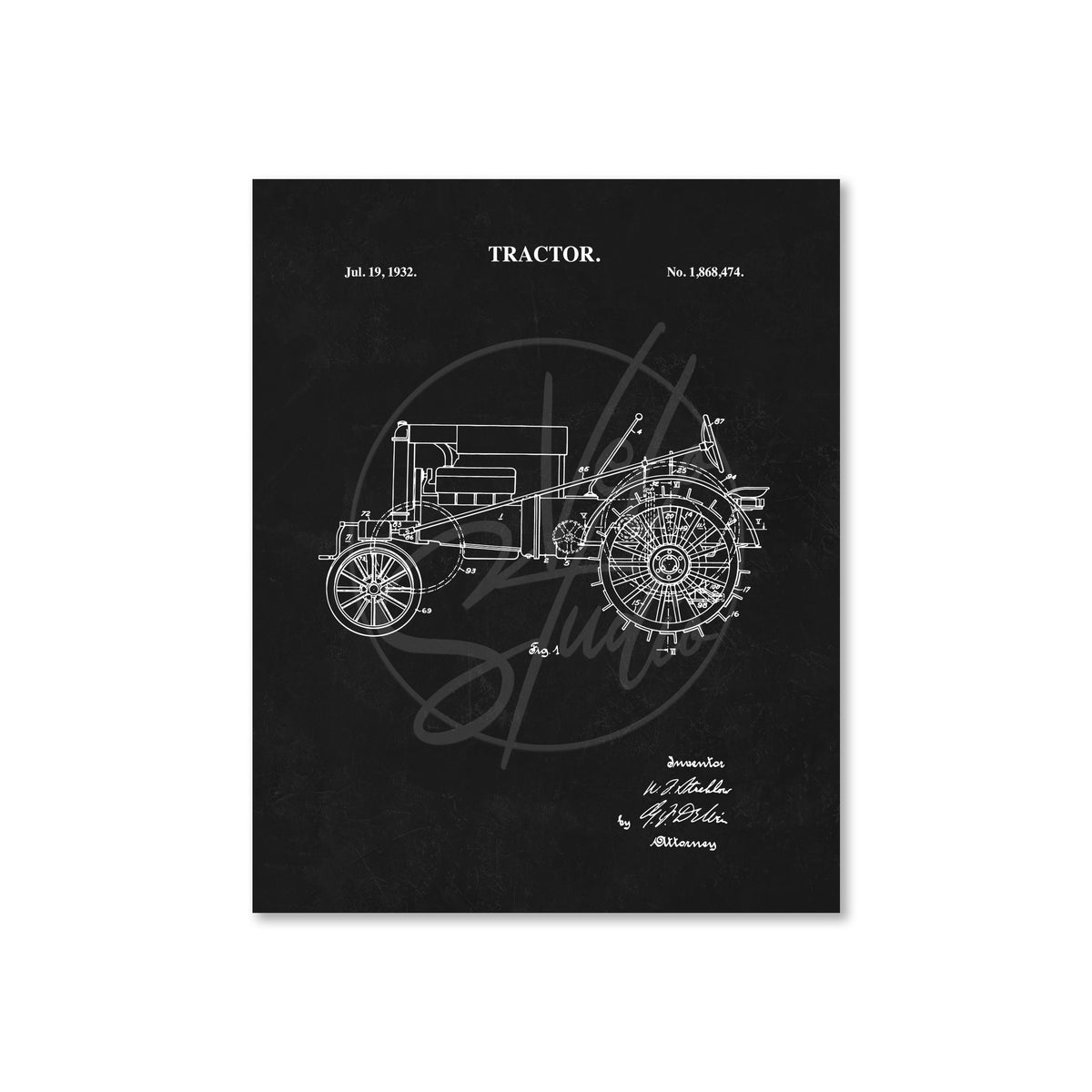 Tractor Wall Art - 1932 Tractor Patent Art - Ready to Frame Print