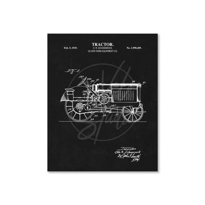 Vintage tractor blueprint on a black background
