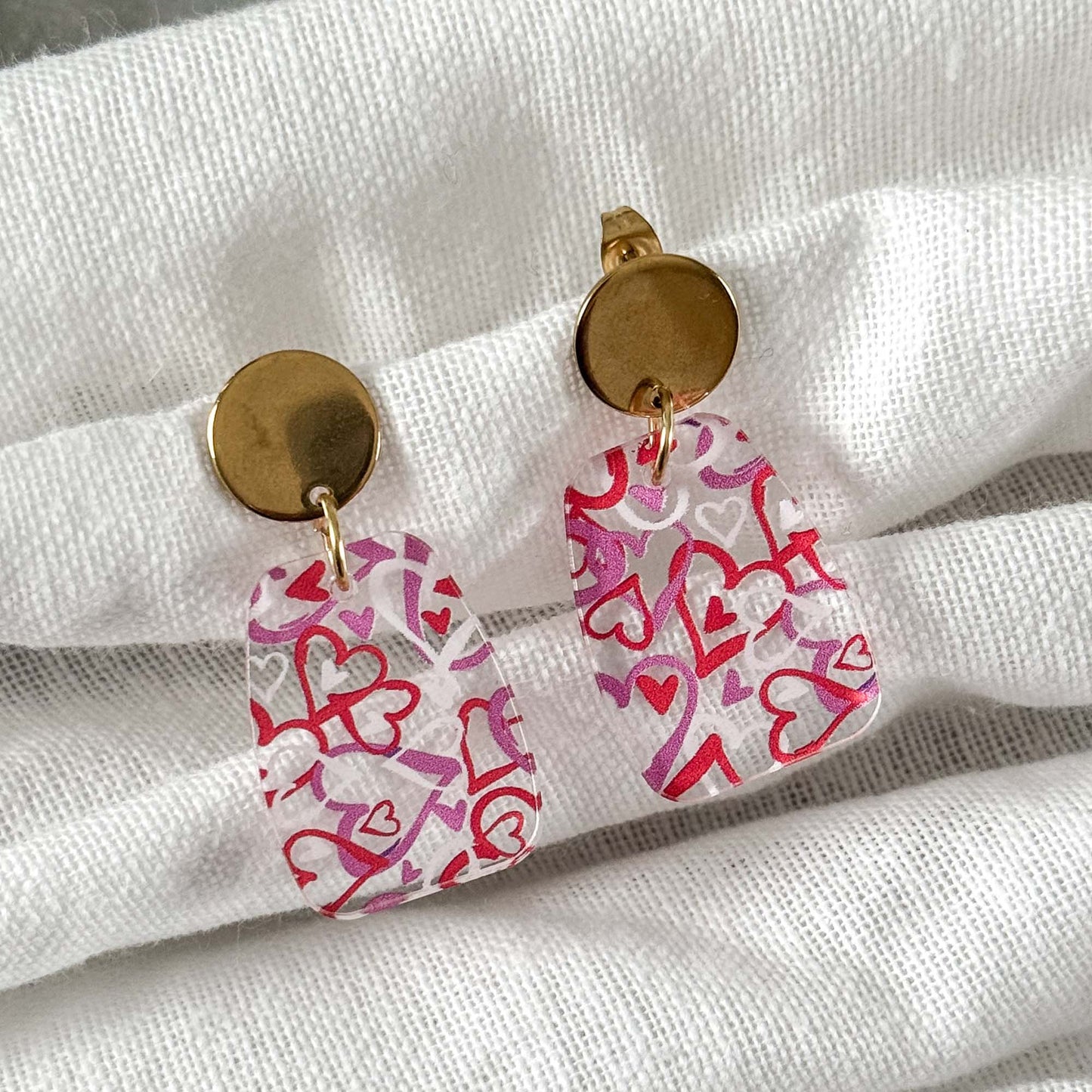 Whimsical Valentine Heart Rectangle Dangle Earrings