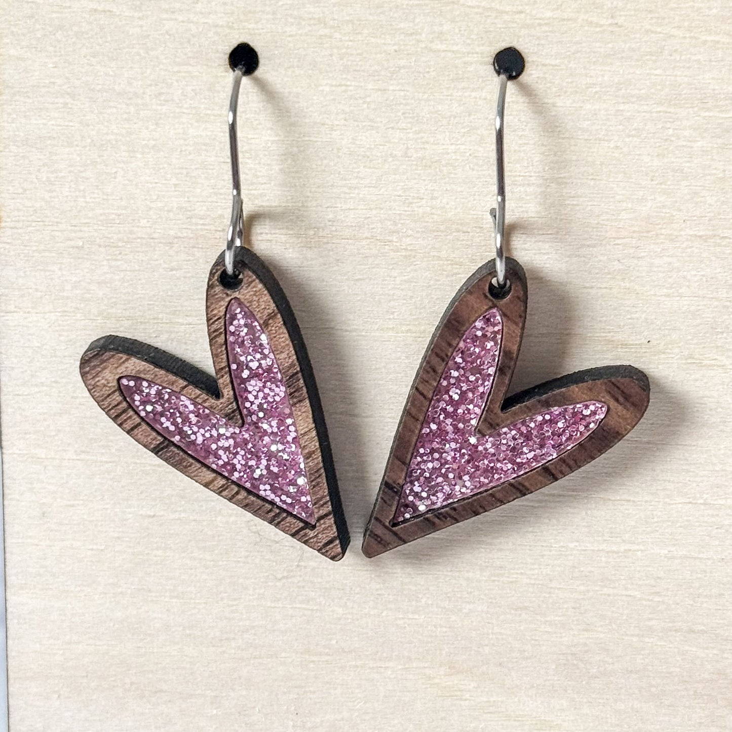 Pink Glitter Heart Dangle Earrings