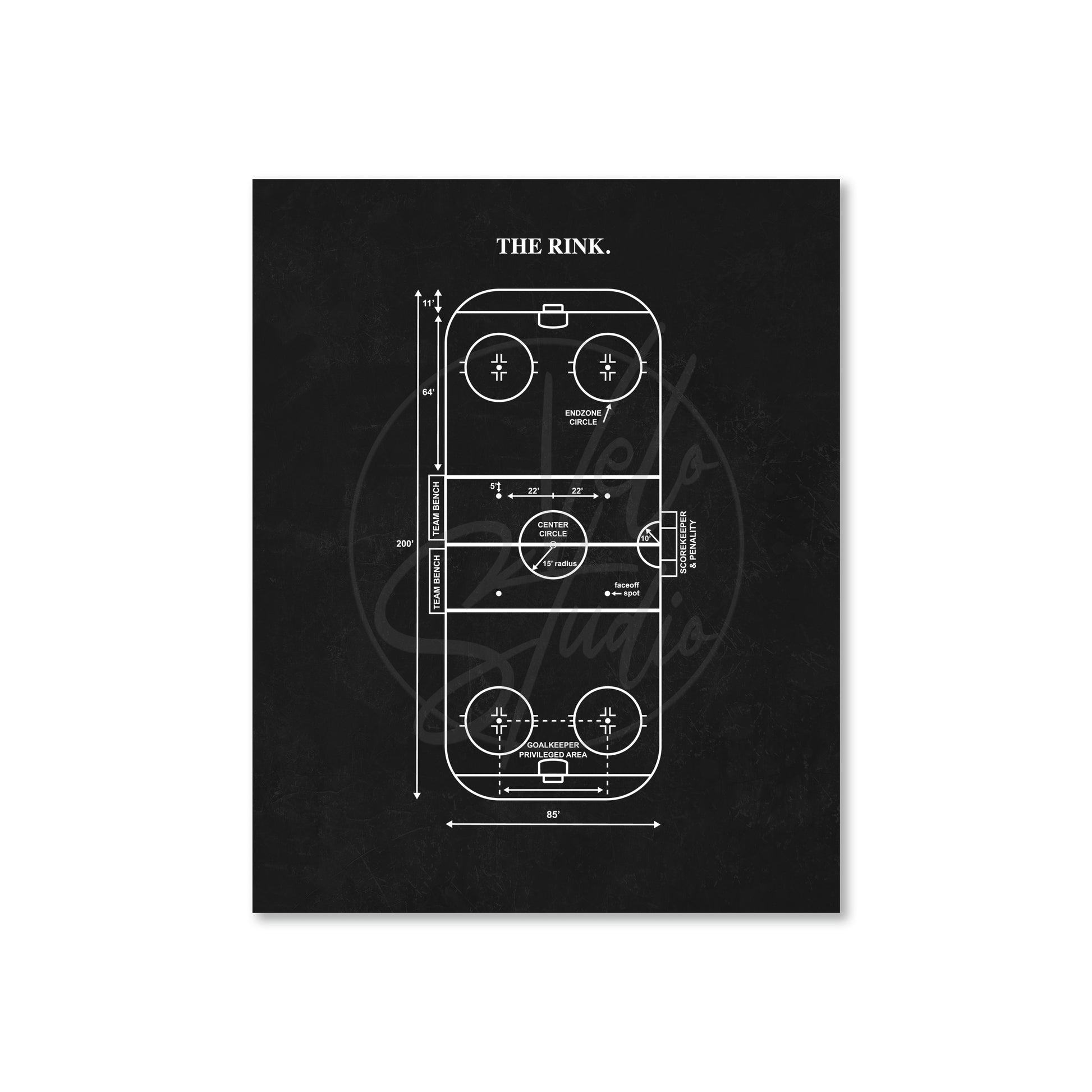 Hockey rink diagram on a black background