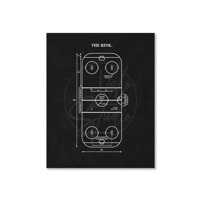Hockey rink diagram on a black background