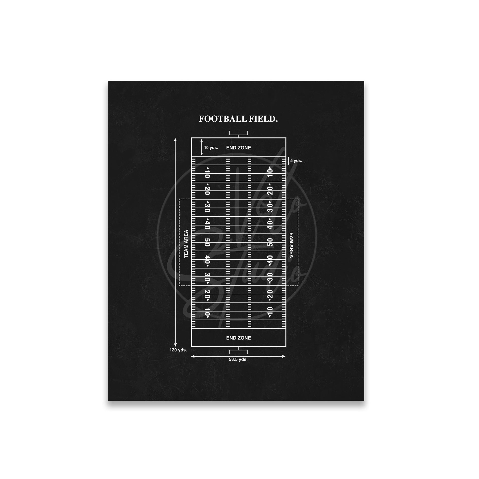 Diagram of a football field on a black background