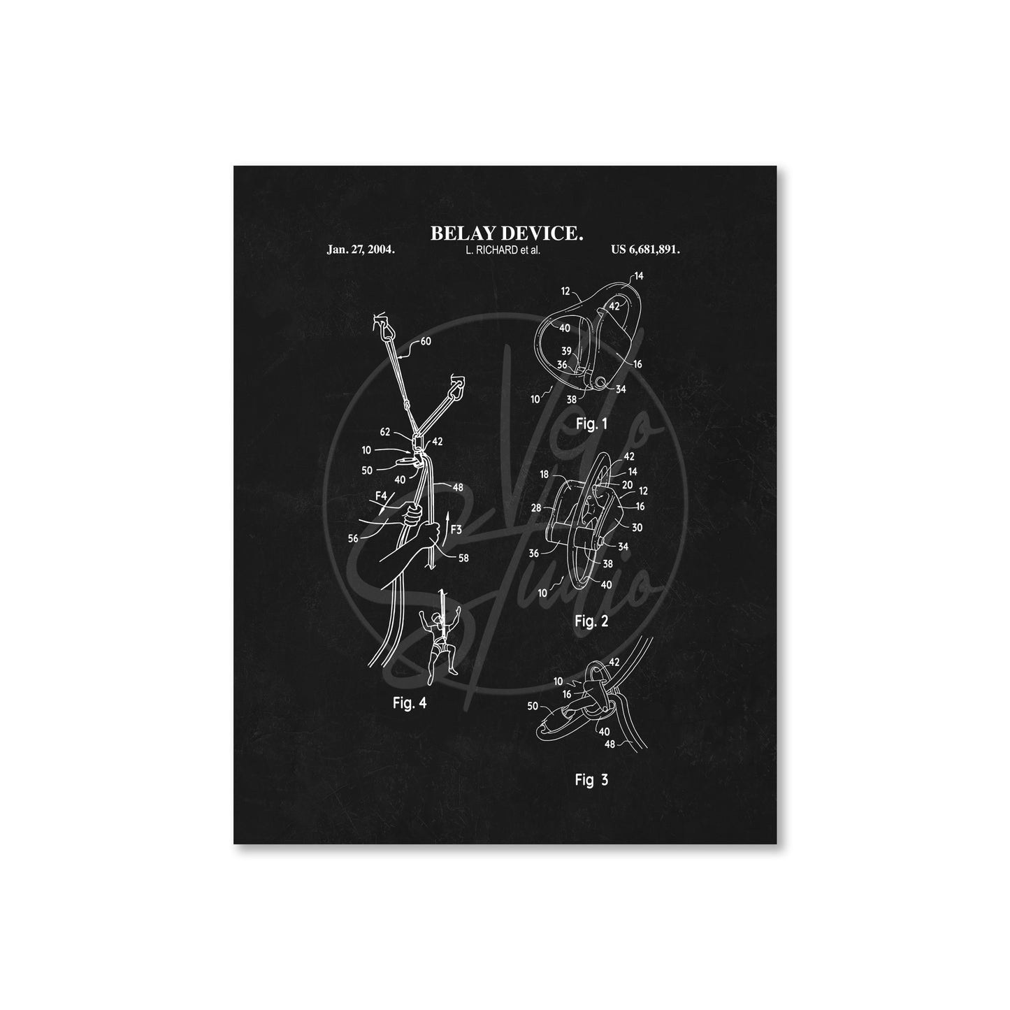 Belay Device Patent Wall Art - Ready to Frame Print