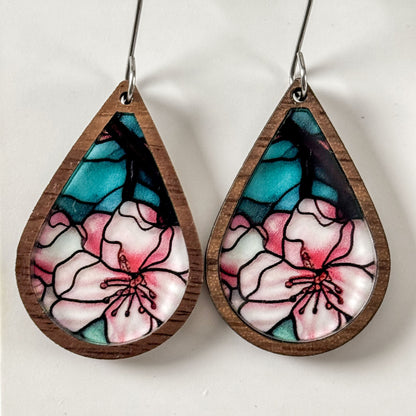 Cherry Blossom Faux Stained Glass Earrings