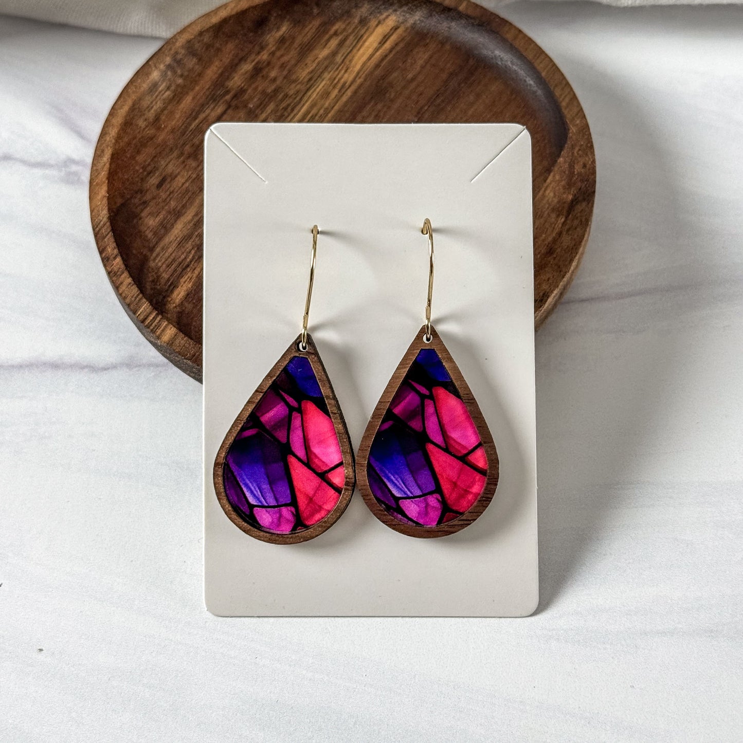 Pink & Purple Mosaic Faux Stained Glass Earrings