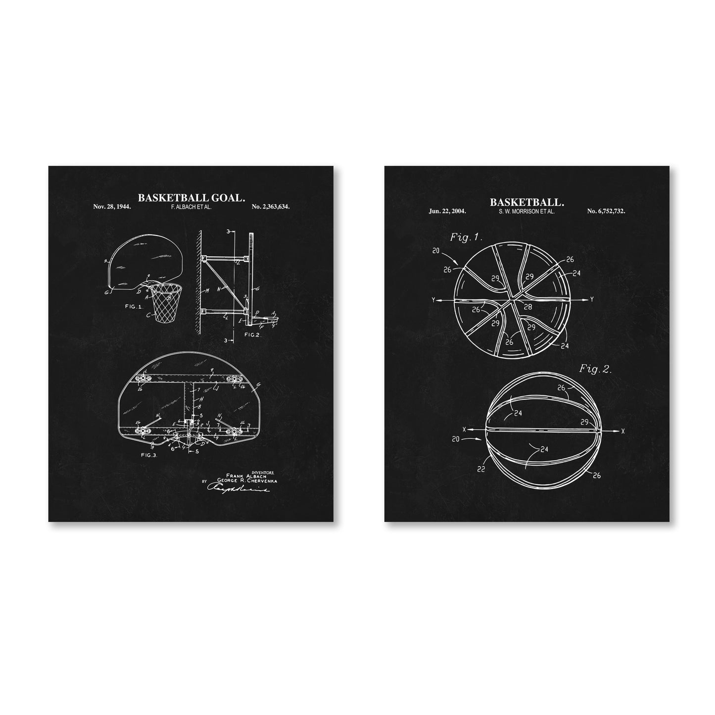 Basketball Patent Wall Art - Set of 2 Ready to Frame Prints