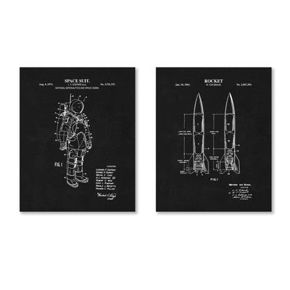 Space Patent Print Set - Rocket & Space Suit Wall Art - Ready to Frame Prints