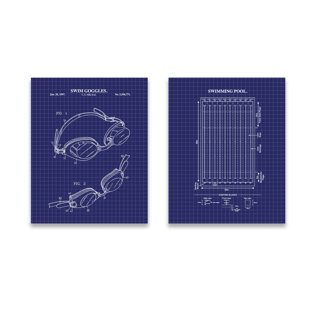 Swimming Wall Art Set - Swim Goggles & Pool- Ready to Frame Prints
