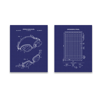 Swimming Wall Art Set - Swim Goggles & Pool- Ready to Frame Prints