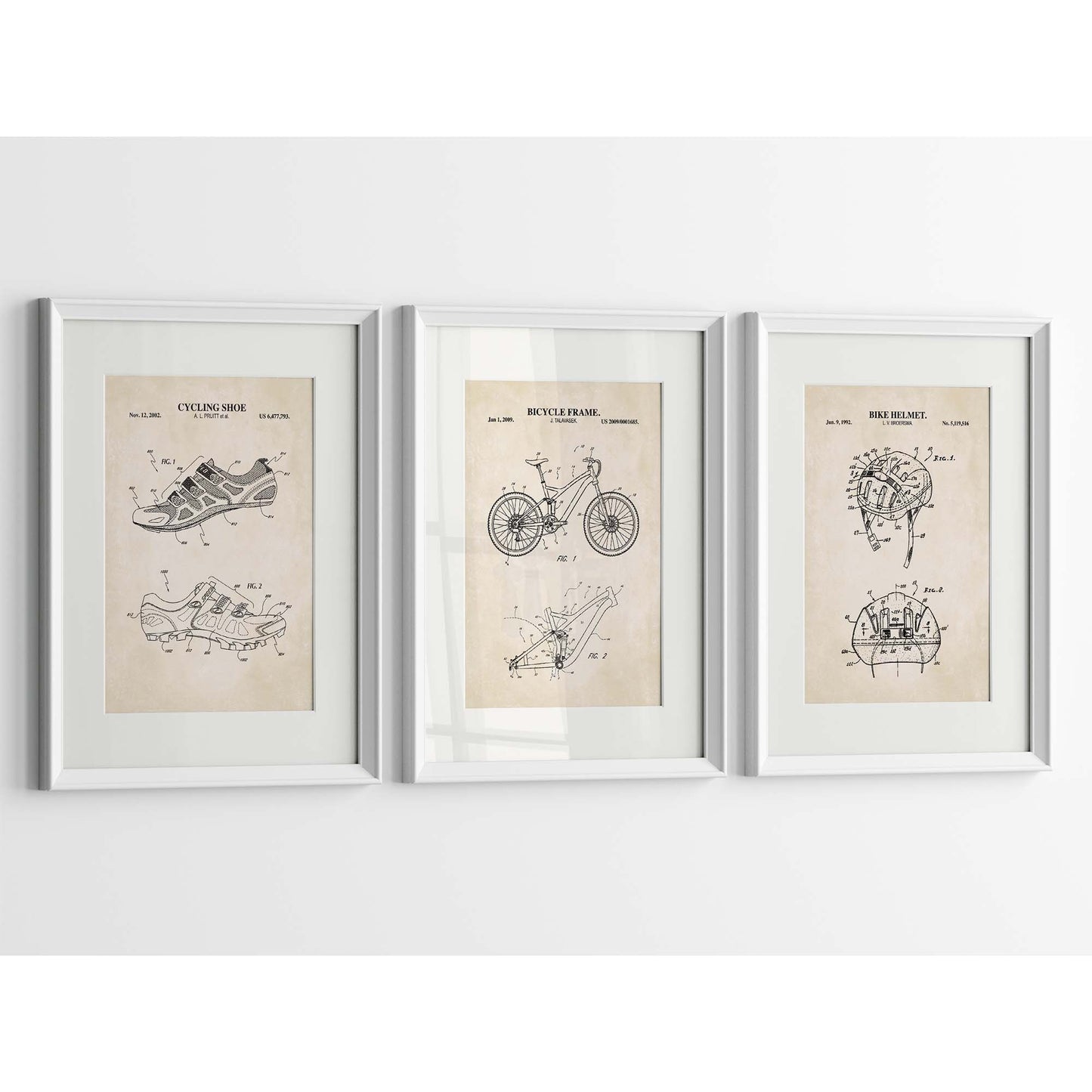 Mountain Bike Wall Art Set - Bike Frame, Helmet and Cycling Shoe Patent Prints - DIGITAL DOWNLOAD