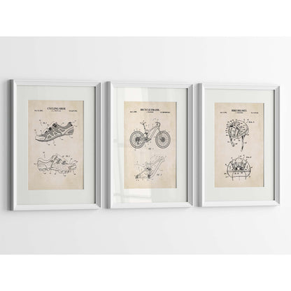 Mountain Bike Wall Art Set - Bike Frame, Helmet and Cycling Shoe Patent Prints - DIGITAL DOWNLOAD