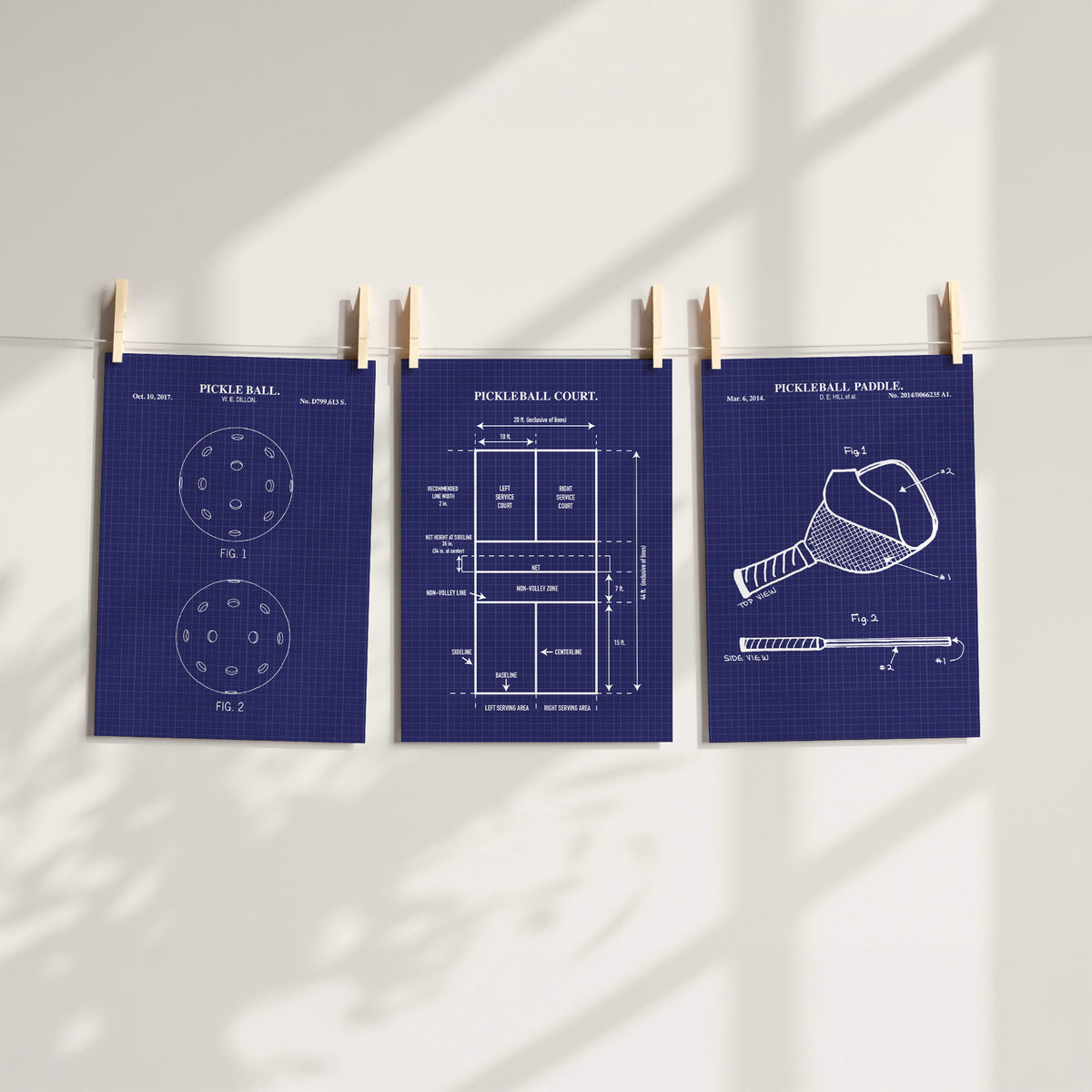 Pickleball Patent Print Wall Art - Set of 3 Ready to Frame Prints