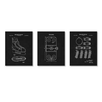 Hockey Wall Art Set - Skate, Puck & Rink - Ready to Frame Prints