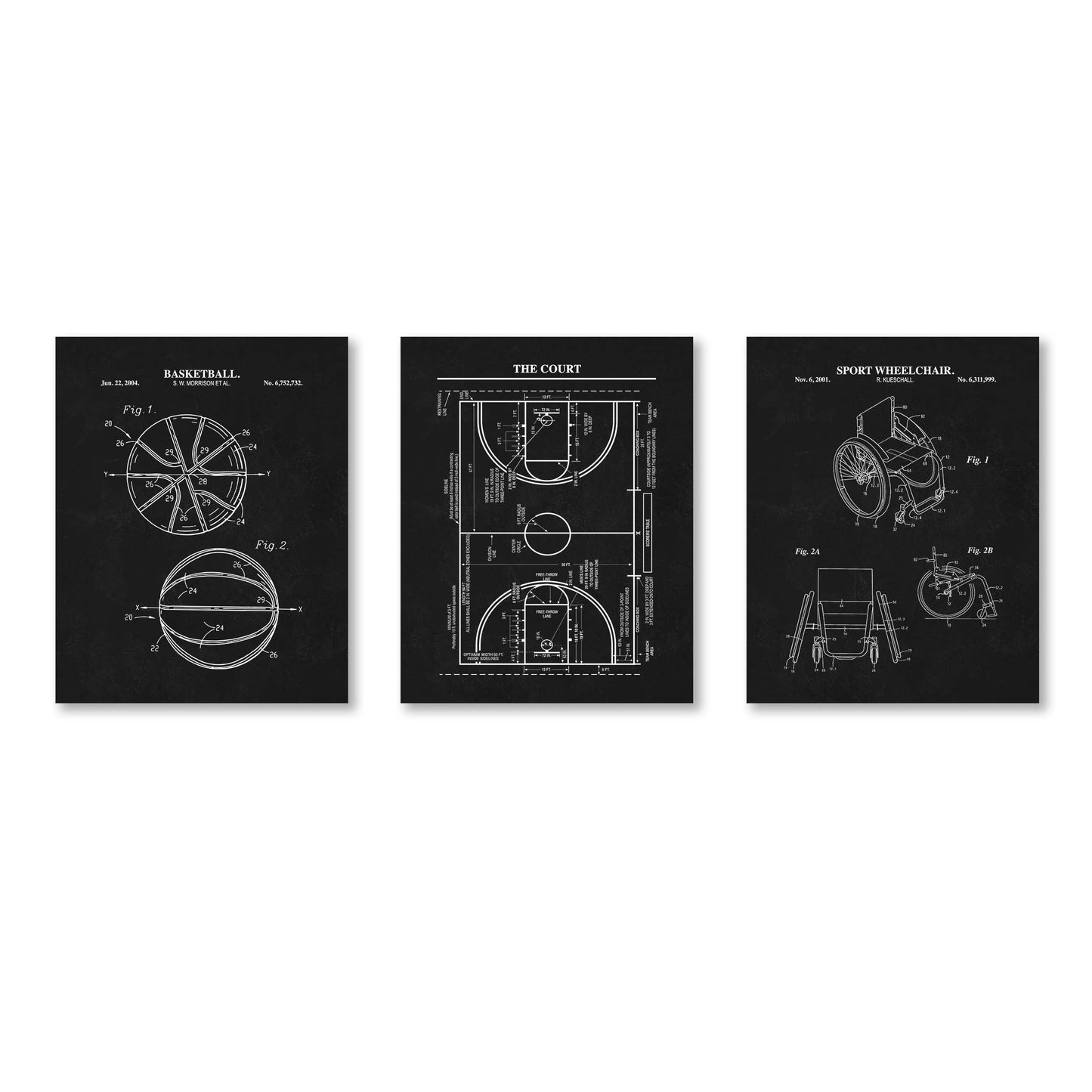 Adaptive Basketball Patent Print Wall Art - Set of 3 Physical Prints