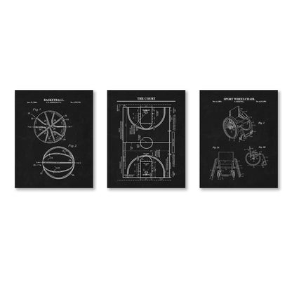 Adaptive Basketball Patent Print Wall Art - Set of 3 Physical Prints