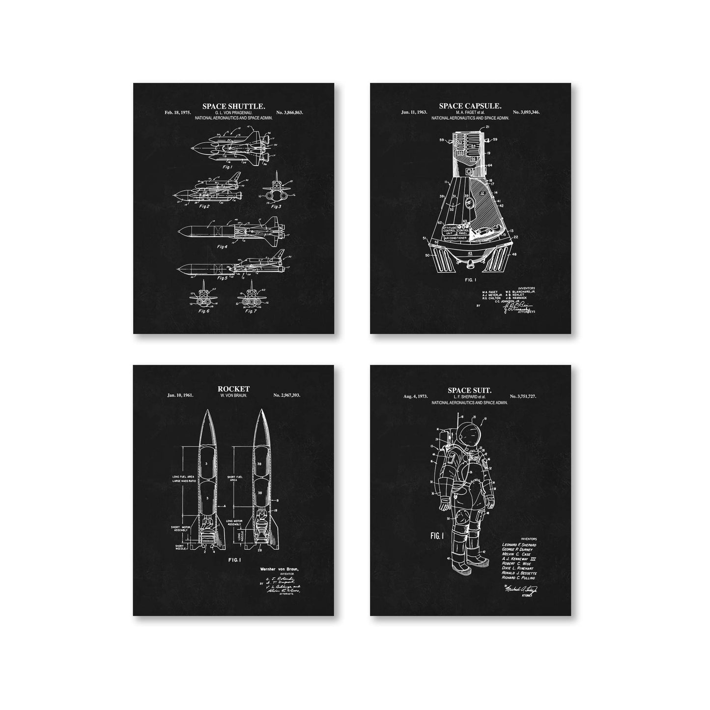 Space Patent Wall Art Set - Ready to Frame Prints
