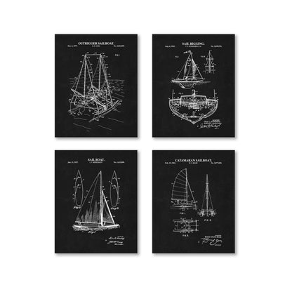 Sailing Patent Prints Wall Art - Set of 4 Physical Prints