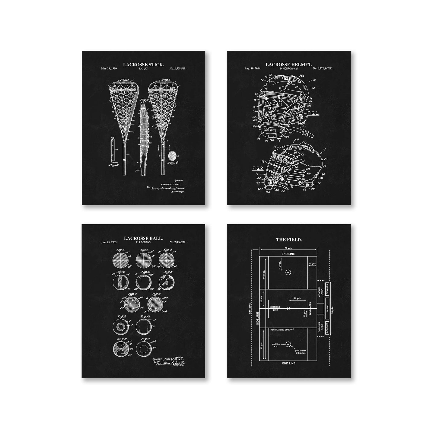 Men's Lacrosse Wall Art - Set of 4 Physical Prints