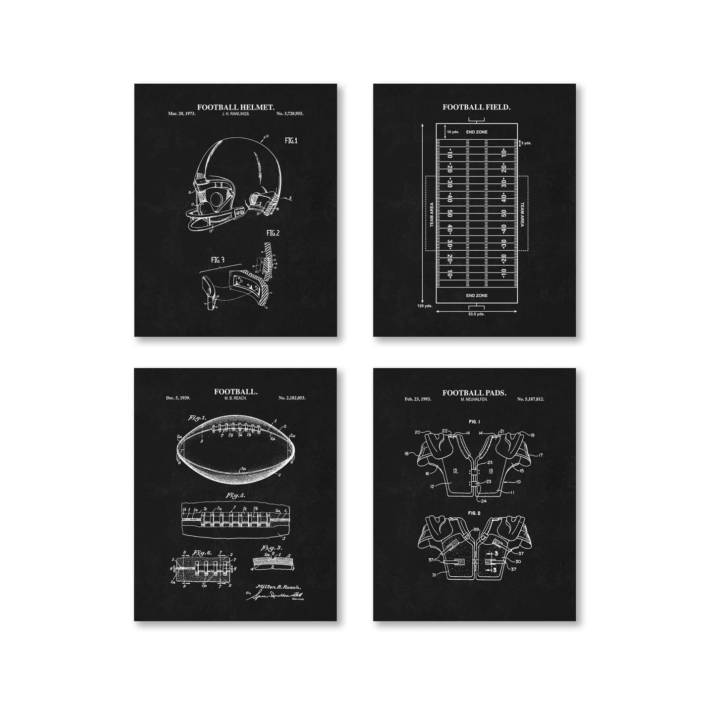 Football Patent Wall Art - Set of 4 Ready to Frame Prints