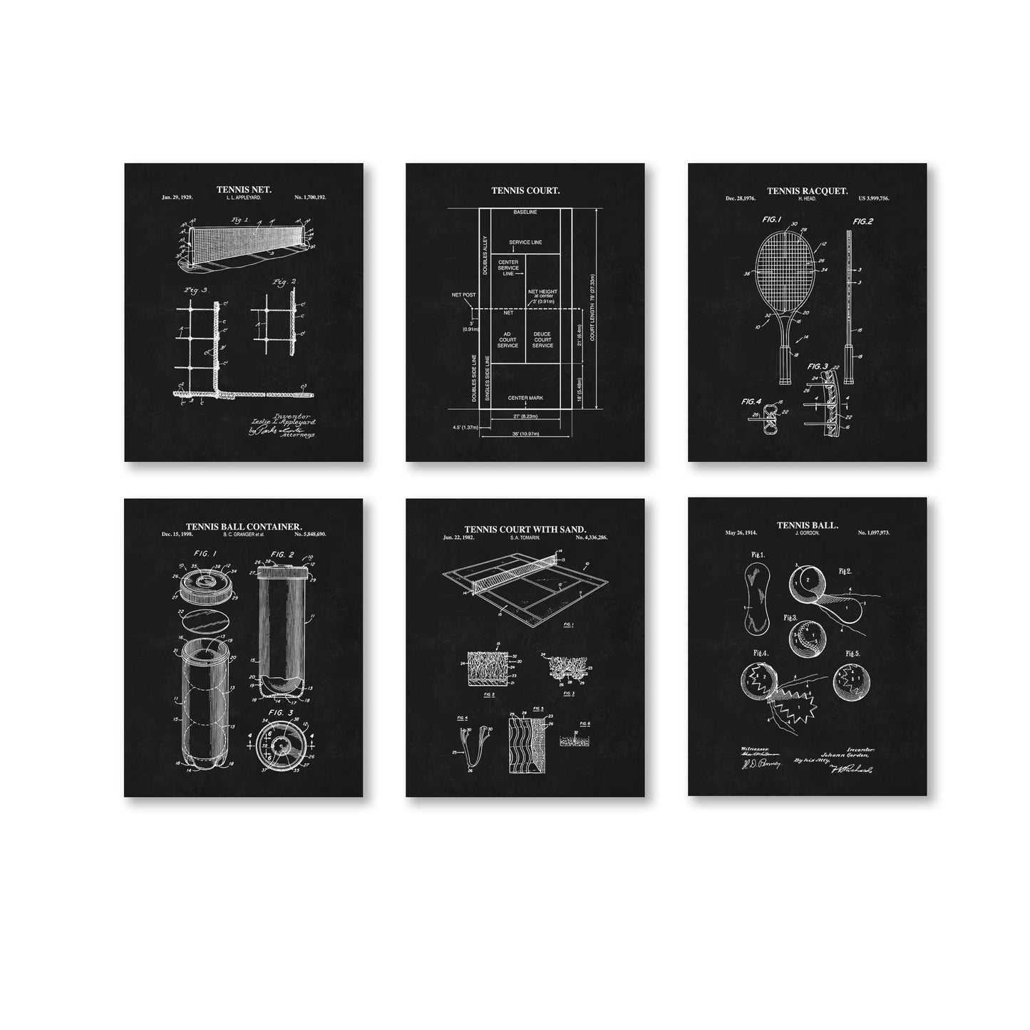 Tennis Patent Print Wall Art - Set of 6 Ready to Frame Prints