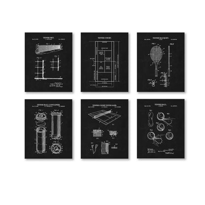 Tennis Patent Print Wall Art - Set of 6 Ready to Frame Prints