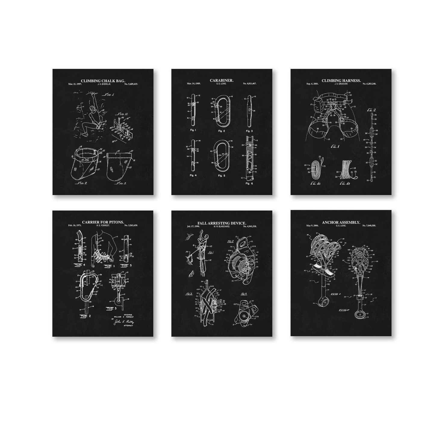 Rock Climbing Patent Print Wall Art - Set of 6 Physical Prints