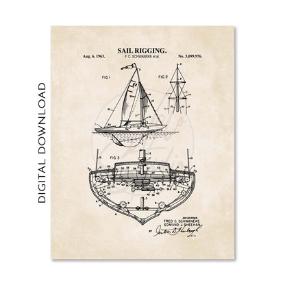 Nautical Sailing Patent Print Wall Art - Vintage Coastal Set of 6 - PRINTABLE DIGITAL DOWNLOAD