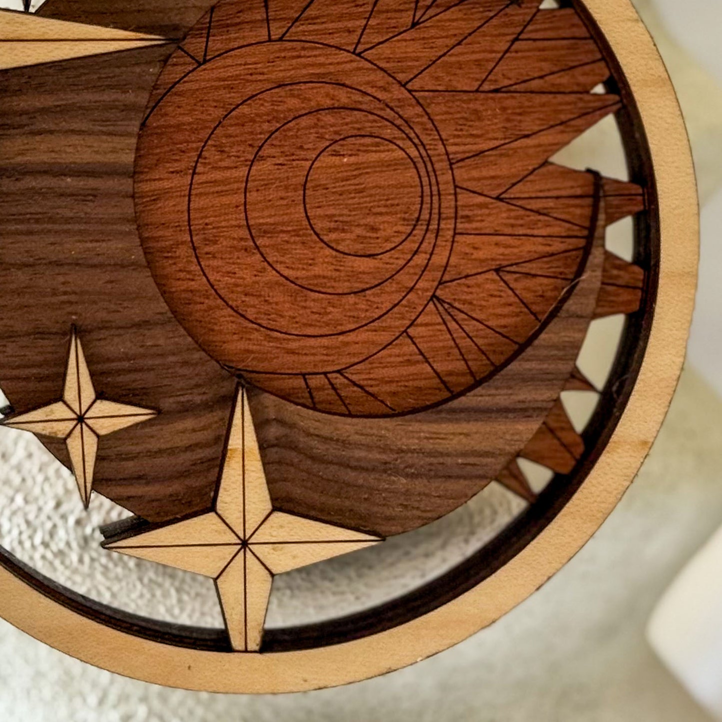 Celestial Sun and Moon Wood Ornament