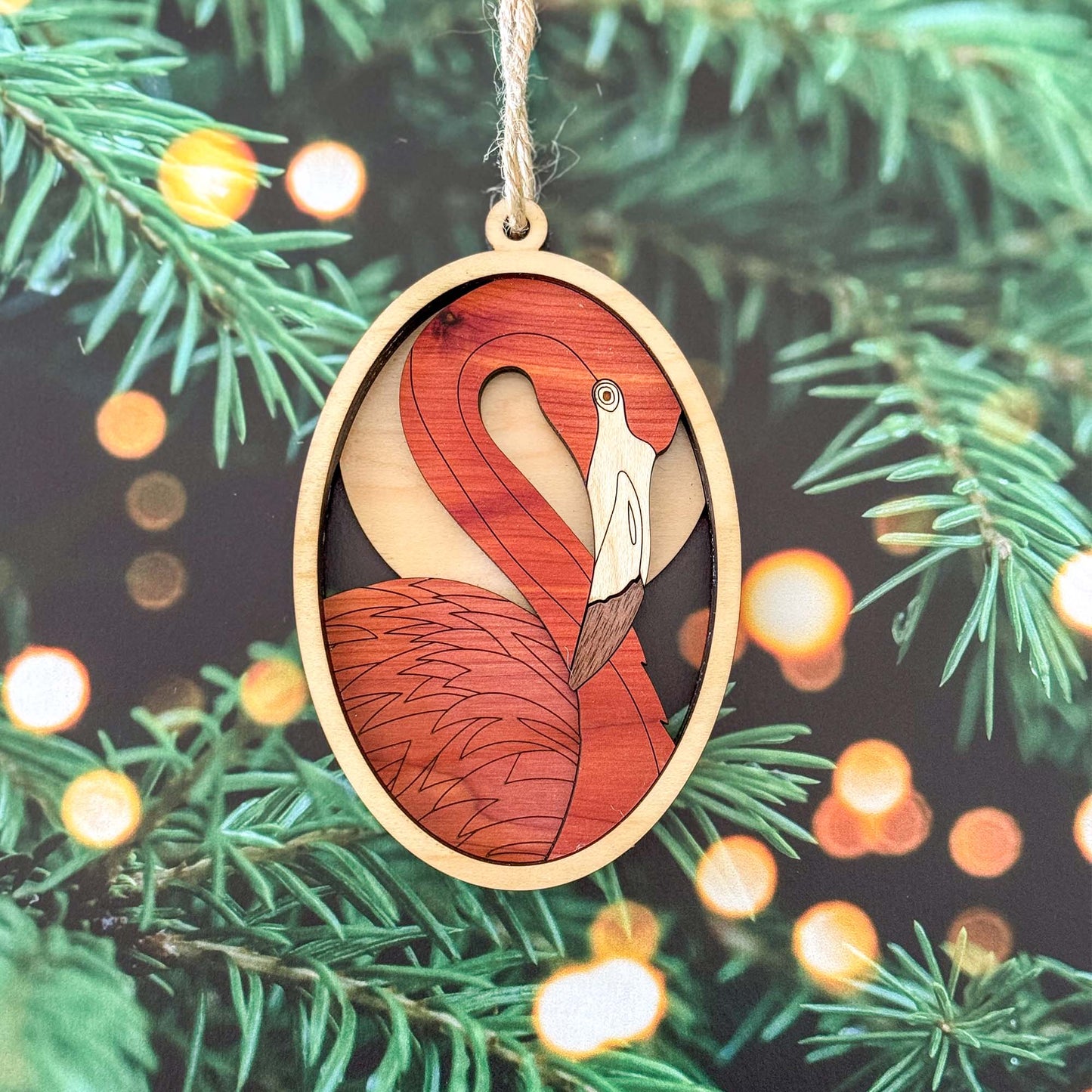 Wood Flamingo Ornament | Handcrafted Coastal Christmas Décor