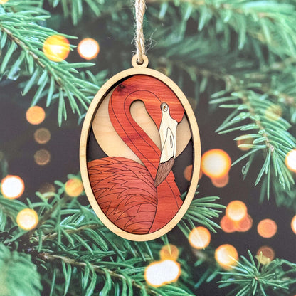 Wood Flamingo Ornament | Handcrafted Coastal Christmas Décor