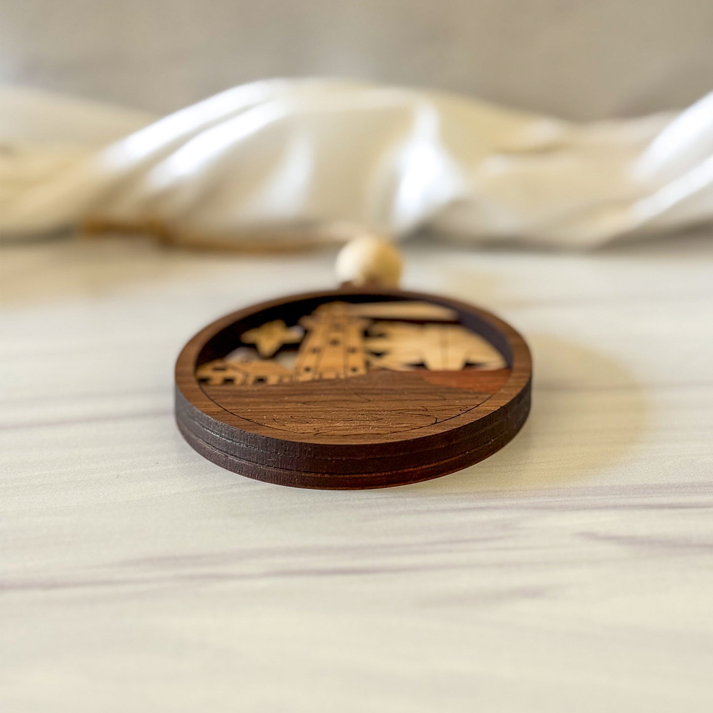 Wood Lighthouse Ornament | Handcrafted Coastal Christmas Décor