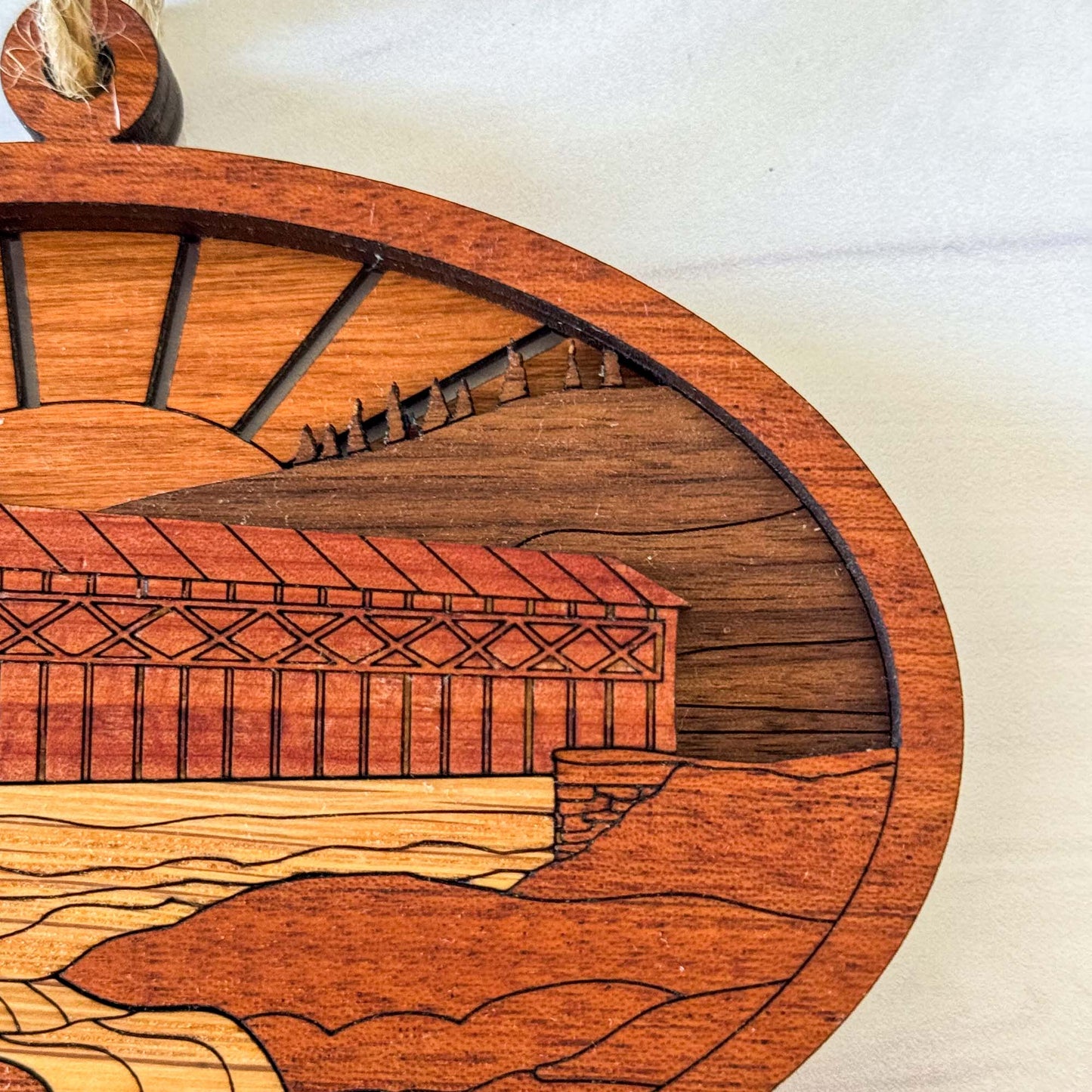 Wood Covered Bridge Ornament - Handcrafted Christmas Décor