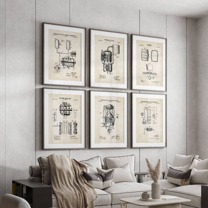 Whiskey Patent Print Wall Art - Set of 6 Physical Prints