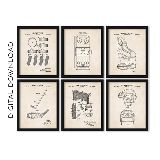 Hockey Patent Print Wall Art  - Set of 6 - PRINTABLE DIGITAL DOWNLOAD