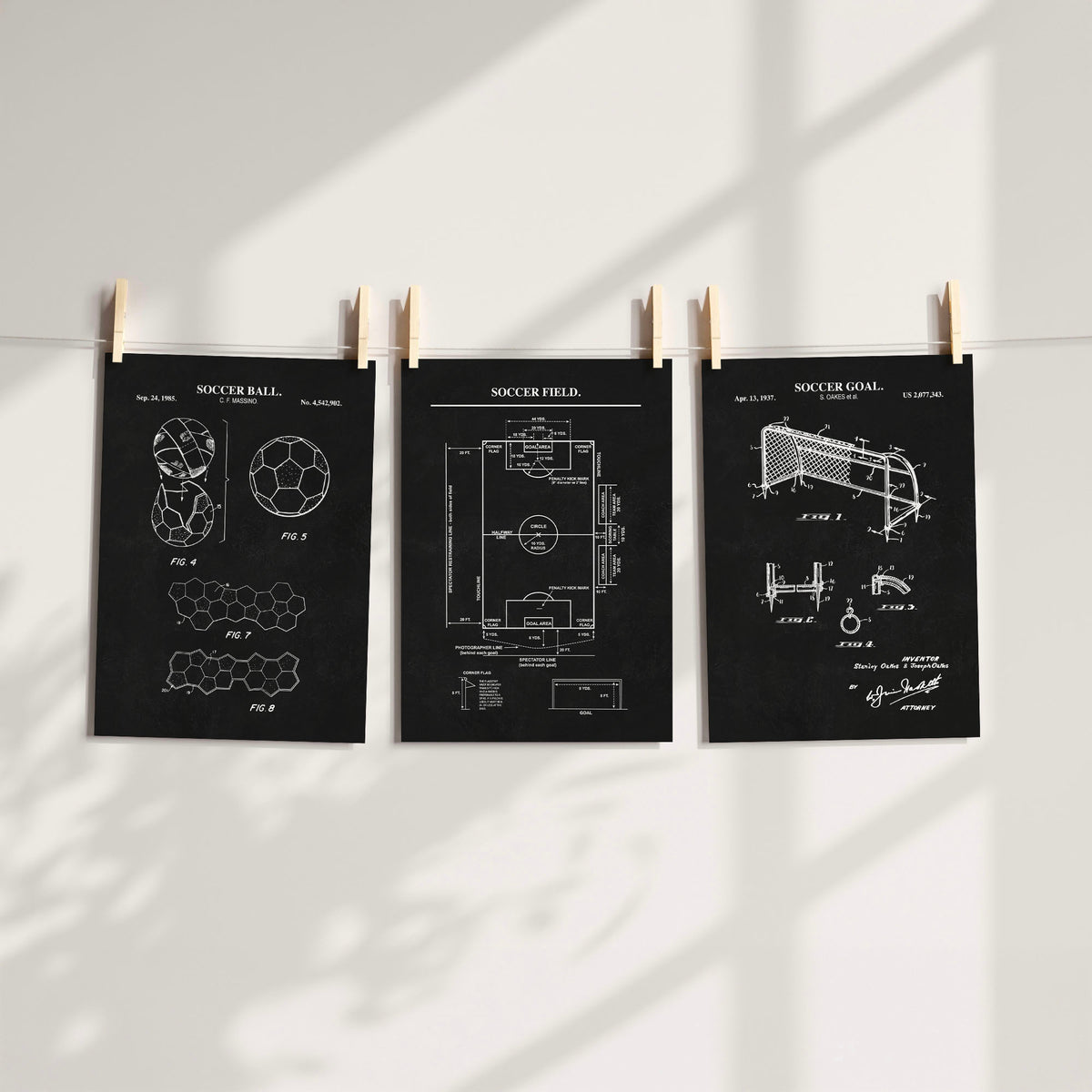 Soccer Wall Art Set - Ball, Field, Goal - Ready to Frame Prints