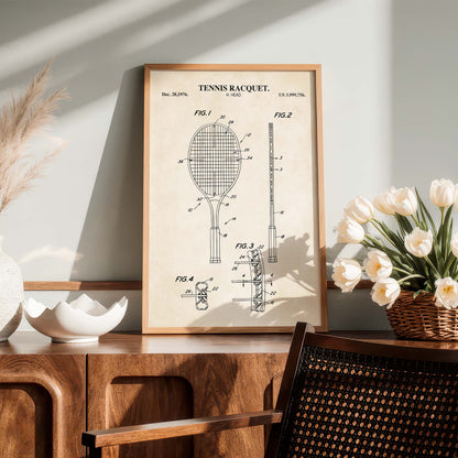 Tennis Racquet Patent Wall Art Print - Ready to Frame Sports Office Decor